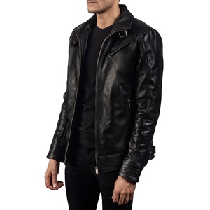 Chaqueta de Motociclista de Cuero Genuino Negro para Hombre y Mujer, con Hombros Acolchados y Ribetes, Cuello Alto, Personalizable, Venta al Por Mayor, OEM - Product Image 2