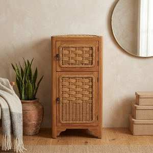 New Vintage Antique Multifunctional Teak Wood Cabinet Natural Rattan Woven Sideboard Buffet <b>Small</b> Storage Apartment Wooden - Product Image 2