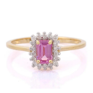14K Solid Gold Pink Sapphire and <b>Diamond</b> Pear Cut Prong Set Wedding <b>Ring</b> - Product Image 1