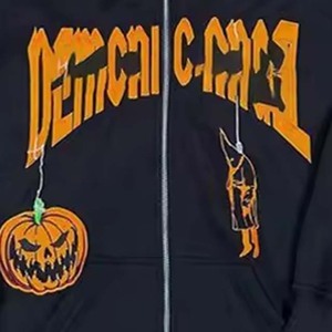 Sudadera con capucha completa personalizada al por mayor, unisex, de forro polar rojo, con capucha integrada, gráfico de terror, tipo jersey, fabricante OEM ODM - Product Image 2