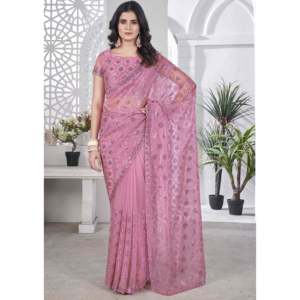 Saree de soirée de créateur avec broderie de fil - Product Image 6