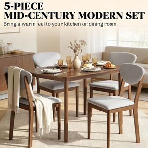 Set da pranzo moderno in 5 pezzi grigio chiaro, tavolo e sedie per cucina e soggiorno - Product Image 2