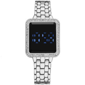 6017 Square Rhinestone Touch Screen LED <b>Digital</b> <b>Watch</b> <b>Ladies</b> Stainless Steel Bracelet Wristwatches Clock Zegarek Damski - Product Image 2