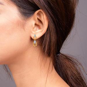 Luxury Gold Tone Geometric Hexagonal <b>Dangle</b> <b>Earrings</b> with Brilliant Clear Crystal Stone Accents Long Drop Statement Fashion - Product Image 4
