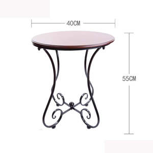 <b>Vintage</b> Round Wooden Top <b>Side</b> <b>Table</b> with Ornate Wrought Iron Scrollwork Base for Living Room Bedroom Hotel Furniture - Product Image 3
