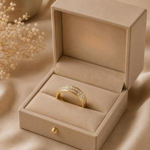 18KT Yellow Gold Two Row Diamond Wedding Band Double Channel Set <b>Mens</b> <b>Ring</b> Classic Beveled Gold Band Fine Jewelry Gift - Product Image 2