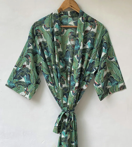 Bata Kimono de Algodón Suave y Transpirable con Estampado de Dibujos Animados Naaz Textile para Mujer, Camisón de Verano Hecho a Mano ODM con Cuello en V y Cintura Elástica - Product Image 1