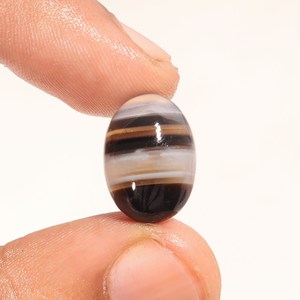 พลอยอะเกตบอตสวานาธรรมชาติทรงรีแบบคาโบชอง  แบบมีแถบสี  สำหรับทำเครื่องประดับ - Product Image 1
