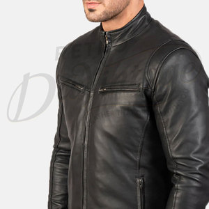 Blouson de motard en cuir véritable noir pour homme - Coupe ajustée style Cafe Racer en peau de mouton véritable, veste de moto douce et confortable - Product Image 3