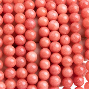 ลูกปัดพลอยควอตซ์สีชมพูสตรอเบอร์รี่ ลูกปัดกลมสีชมพูคอรัล สำหรับทำเครื่องประดับ สร้อยข้อมือ สร้อยคอ งานฝีมือ DIY - Product Image 1