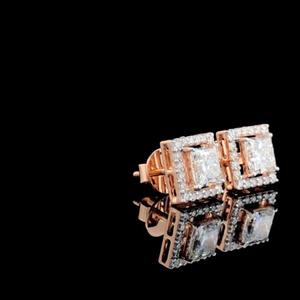 Pendientes de Oro Rosa Sólido de 14K con Diamante Cultivado en Laboratorio de Corte Princesa de 2.40ct, Estilo Halo, Joyería Minimalista y Elegante para Mujeres y Niñas - Product Image 4