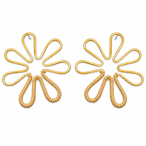 Pendientes de Aro Doble de Latón Dorado con Hilo Negro, Joyería Boho Texturizada, Venta al por Mayor de Moda - Product Image 5