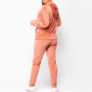 Women Velvet Tracksuit Set Hooded Full Length Pants Drawstring Side Pockets Solid Color Casual Autumn Wear - Product Image 4