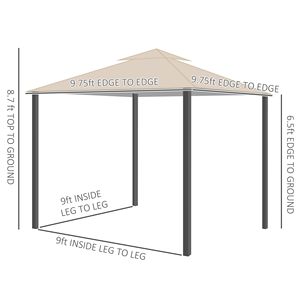 Gazebo da Esterno Khaki 3x3 Metri con Tetto a Doppia Ventilazione, Zanzariere e Tende, Impermeabile, con Pali in Metallo per Ville, Cortili, Parchi, Hotel - Product Image 3