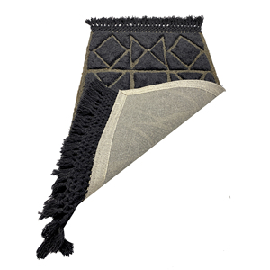Modern Geometric Dark <b>Grey</b> Tufted Wool Prayer <b>Rug</b> with Macram Fringe for Daily Worship - Product Image 5