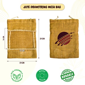 Bolsa de malla con cordón de yute 31*21 cm bolsa de almacenamiento de comestibles transpirable reutilizable con capacidad para hasta 5 KG para frutas y verduras - Product Image 2