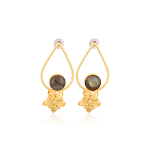 Stylish Natural Labradorite <b>Hoop</b> <b>Earrings</b> Gold Plated Handmade Brass Jewelry <b>for</b> Women - Product Image 1