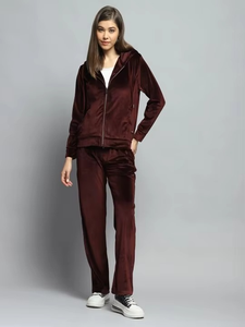 Conjunto Deportivo de Terciopelo para Mujer, con Capucha, Corte Holgado, Color Sólido, Informal, con Bolsillos, para Todas las Temporadas, 100% Poliéster - Product Image 3