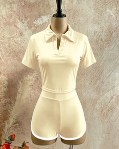 Summer Turn-down Collar Striped Knee Button Eco-Friendly Knitted Pajama Set Breathable Regular-Fit Casual Sporty Short Women - Product Image 4