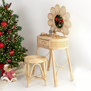 Top selling rattan vanity dressing table and chair set for kids competitive price children makeup tables from Vietnam - Product Image 5