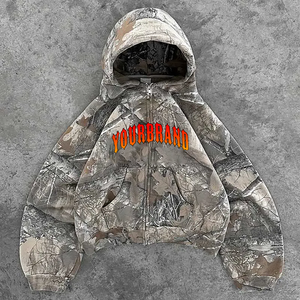 เสื้อฮู้ดดี้คุณภาพสูง ผ้าฝ้าย 100% เนื้อหนา พิมพ์ลายโลโก้ตามสั่ง เสื้อฮู้ดดี้ลายพรางแบบซิป ทรงโอเวอร์ไซส์ สีซีดจางสไตล์วินเทจ สำหรับผู้ชาย - Product Image 4