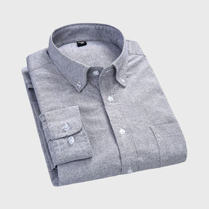 เสื้อเชิ้ตแขนยาวผู้ชาย สีพื้น ปกติดกระดุม ผ้าป๊อปลิน 100% ผ้าฝ้าย ยับยาก สำหรับใส่เป็นทางการ ฤดูใบไม้ร่วง - Product Image 5