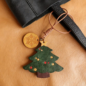 Handmade Green Leather Christmas <b>Tree</b> <b>Ornaments</b> Featuring Colorful Stitch Details Ideal Festive Holiday Hanging Decoration - Product Image 2
