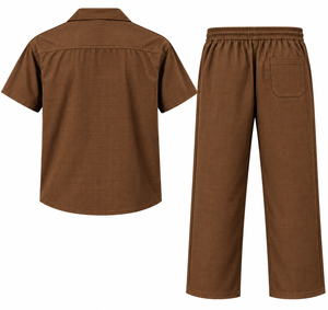 Conjunto Deportivo para Hombre Color Marrón, Sudadera con Botones y Pantalones Jogger con Logotipo Personalizado, Manga Corta, Ligero, Estilo Casual Urbano - Product Image 2