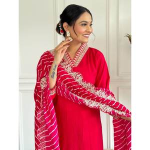 Hermoso Salwar Kameez de Algodón para Fiestas, Talla XL, Top y Pantalón con Dupatta, Elegante Ropa de Fiesta - Product Image 4