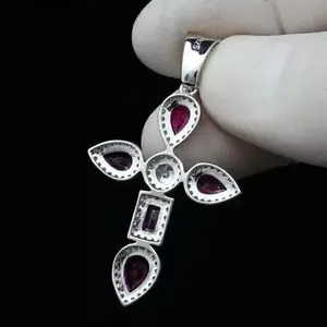 2.50Ct Pear Cut Simulated Pink Ruby Elegant Cross Pendant 14k White Gold Plated - Product Image 2