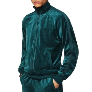 Men's Dark Green Velvet Durable Tracksuit <b>Hooded</b> Full <b>Zip</b> Solid Color Casual Sportswear Side Pockets Midweight Winter Wear - Product Image 6
