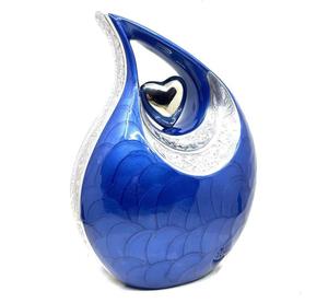 Magnifiques urnes funéraires bleues gravées en forme de goutte d'eau avec cœur pour adultes, pour cendres funéraires, 200 pouces cubes, écologiques et durables - Product Image 2