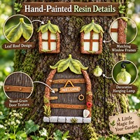 Accessoires de jardin féerique miniature en résine : Porte d'accueil avec fenêtres assorties et lanterne suspendue pour intérieur et extérieur