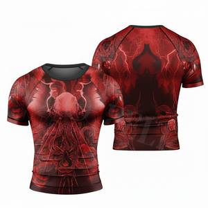เสื้อเชิ๊ตใส่เล่นกีฬาแบบรัดรูปสีพื้นเสื้อเชิ๊ตป้องกันผื่นขึ้นโลโก้ตามสั่งสำหรับเล่นยิมฟิตเนส MMA BJJ - Product Image 3