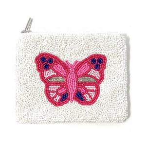 Porte-monnaie mini flamant rose perlé blanc en tissu de coton écologique avec fermeture éclair, idéal pour les mariages, les fêtes, les femmes et les filles – Cadeau parfait - Product Image 4