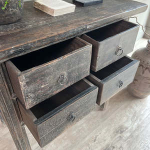 Mesa Consola Antigua de Madera Negra con Cuatro Cajones, Mueble Rústico Vintage para Entrada, Sala de Estar, Pasillo y Decoración del Hogar - Product Image 4