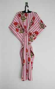 Vestido Kaftán de Algodón con Estampado Floral, Hecho a Mano, Ligero, Estilo Boho, para la Playa, Cómodo para el Verano, para Mujer - Product Image 2