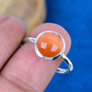 Bague artisanale en argent sterling 925 avec pierre précieuse ronde en quartz Monalisa orange naturel - Product Image 3
