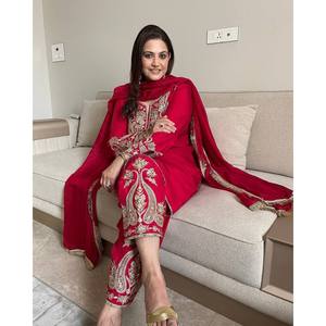 Designer <b>Wedding</b> Apparel <b>Top</b>-Bottom and Dupatta Set with Elegant Embroidery Sequence Work - Product Image 1