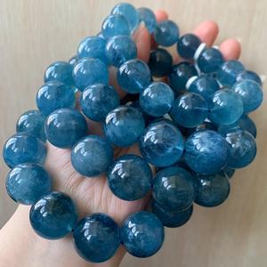 Natural Devil Blue Aquamarine <b>Bracelet</b> Starry Deep Blue Aquamarine <b>Beaded</b> Healing Calming Stone Jewelry Gift For Her - Product Image 1