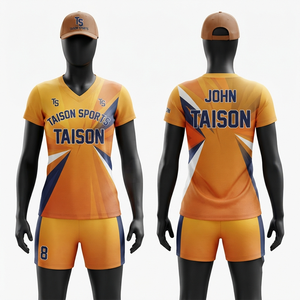 Men <b>Volleyball</b> Uniform 240 GSM Premium Polyester Interlock Breathable Anti-Bacterial Anti-UV Short Sleeve Orange Navy White - Product Image 1