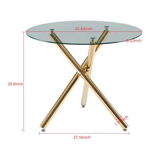 Set da Pranzo Mid-Century 1+4,5 Pezzi con Tavolo con Gambe in Metallo per 4-6 Persone, Piano in Vetro, Tavolo da Pranzo con Base a Piedistallo per Sala da Pranzo - Product Image 2