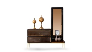 Luxury Modern <b>Solid</b> Teak <b>Wood</b> Bedroom Set King Size Bed with Mirrored Wardrobe 2 Nightstands and Designer <b>Dressing</b> <b>Table</b> Set - Product Image 4