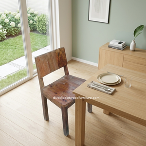 Chaise de salle à manger rustique artisanale et durable en bois de bateau recyclé, couleur naturelle, écologique, pour mobilier de villas, maisons de vacances et hôtels. - Product Image 4