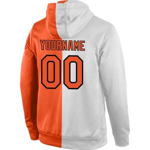 Custom Stitched White <b>Orange</b> Black Split Sports Hoodie Pullover <b>Sweatshirt</b> Personalized Team Name Number Athletic Fashion Wear - Product Image 3