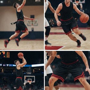 Shorts de basketball pour hommes à cordon de serrage, longueur genou, coupe ample, vêtements de sport unis, séchage rapide, respirants, personnalisables, vente en gros - Product Image 6