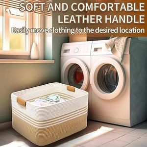 Customised Handwoven Storage <b>Baskets</b> <b>Large</b> Blanket <b>Basket</b> Living Room with Leather Handles, <b>Baskets</b> for Organizing - Product Image 5