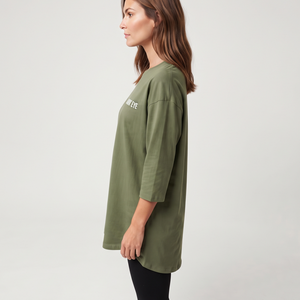 Women's Longline Oversized Crew Neck Cotton T Shirt Three Quarter Sleeve Lightweight Loose Casual Custom Clothing - Product Image 1
