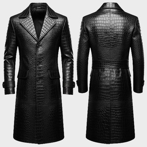 เสื้อโค้ทหนังลายจระเข้สีแดงสำหรับผู้ชาย แจ็คเก็ตยาวทำมือ - Product Image 3