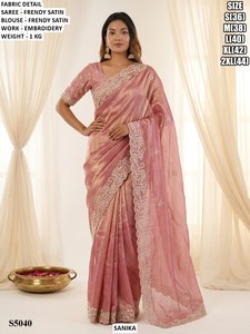 Sari en soie brodée Zari Vistara - Anti-humidité, infroissable, style traditionnel pour mariage et fêtes, toutes saisons - Product Image 3